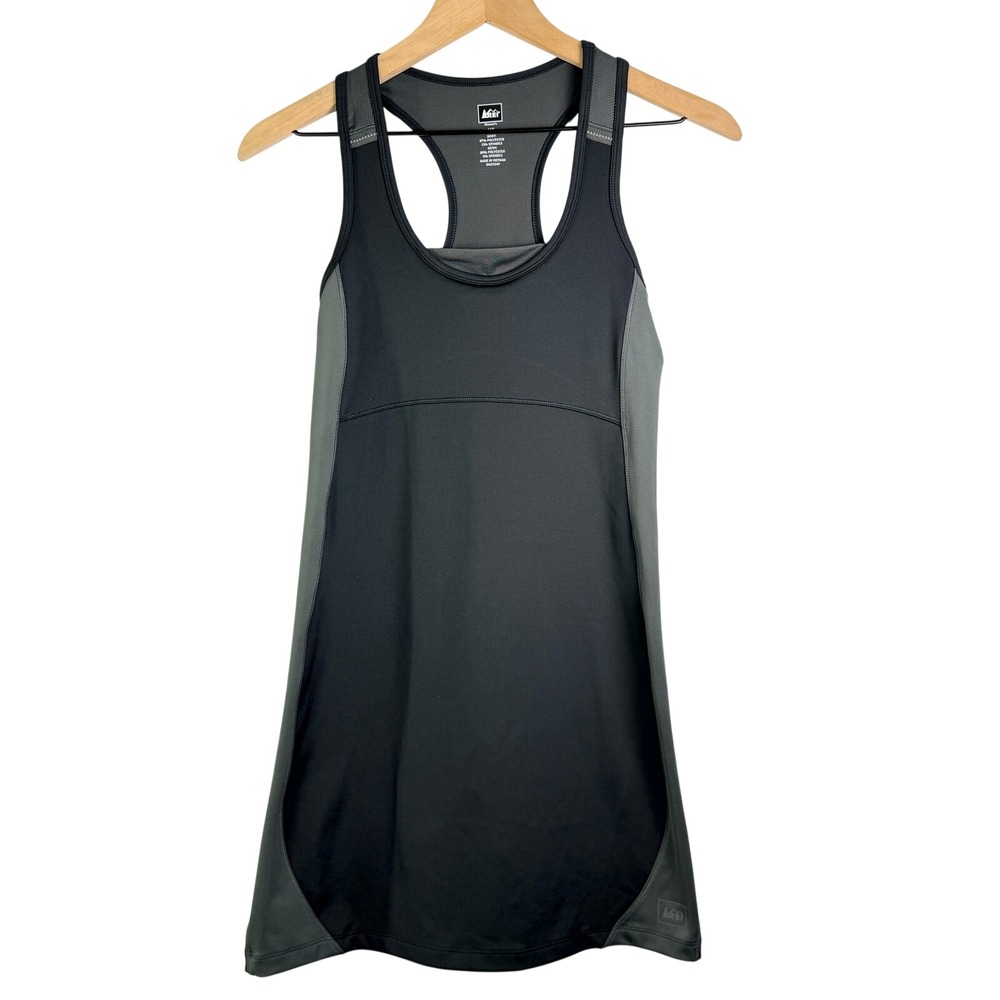 REI Womens XS Black Grey Racerback Active Dress Built-in Bra Racer Back RN37249